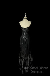 Vintage Mermaid Sweetheart Black Sequin Long Semi Formal Prom Gown Fairy Semi Formal Prom Dresses